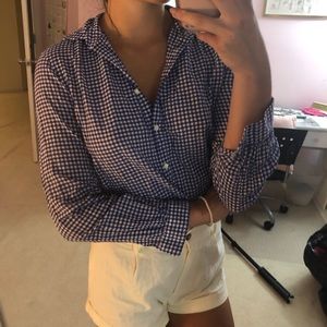 J. Crew Blue Gingham Quarter Button Up